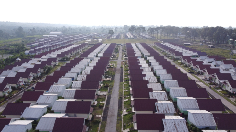 Relocation site for communities displaced by the 2021 Semeru eruption, March 2024.