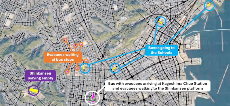 School-Bus-Shinkansen evacuation process