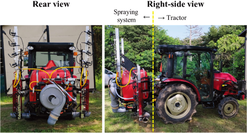 Two-stage spraying with leaf-turning mechanism