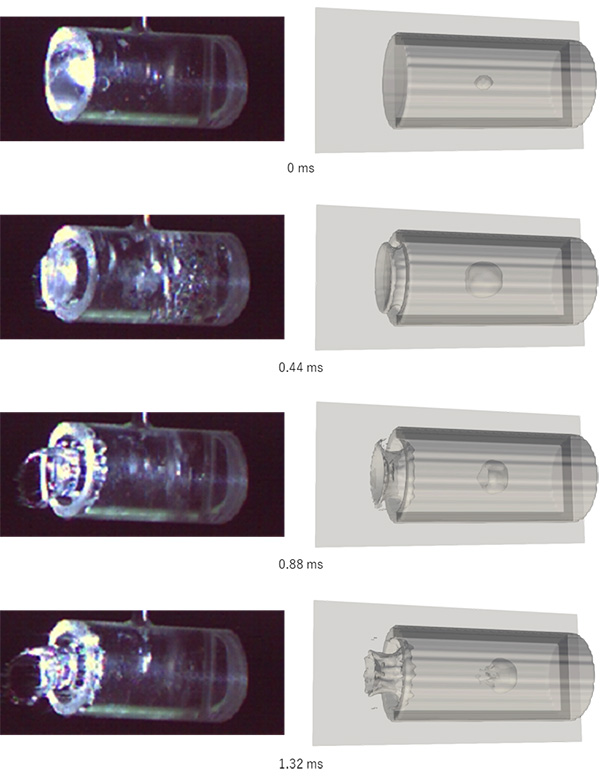 Results of experiment and simulation