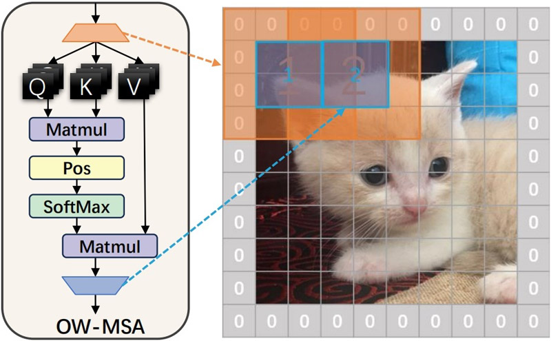 The proposed overlapped window-based multi-head self-attention