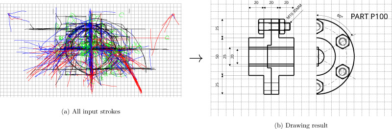 Complete technical drawing via strokes