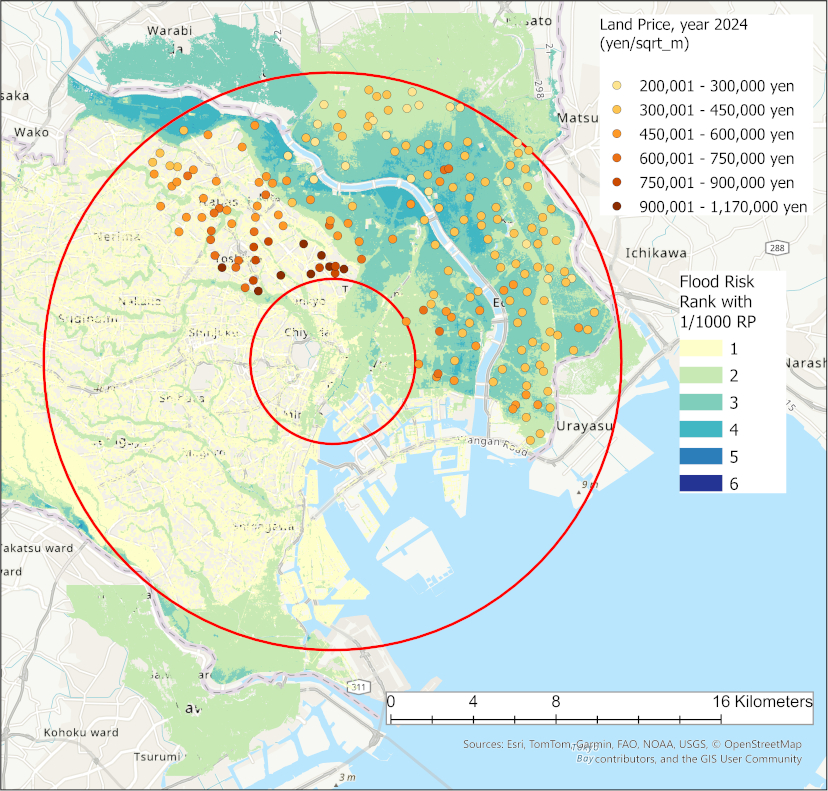 Official land price and flood hazard map