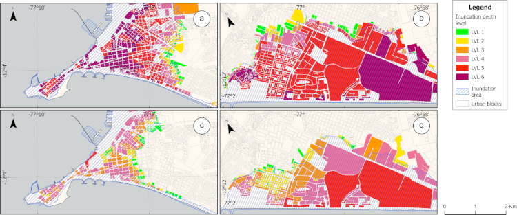 Urban blocks exposed to tsunami hazard
