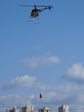 A small-size helicopter with a suspended load