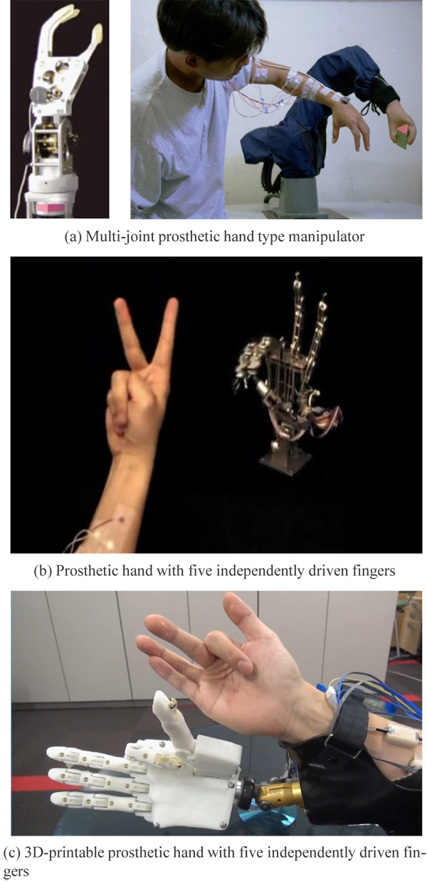 Three types of myoelectric robotic/prosthetic hands