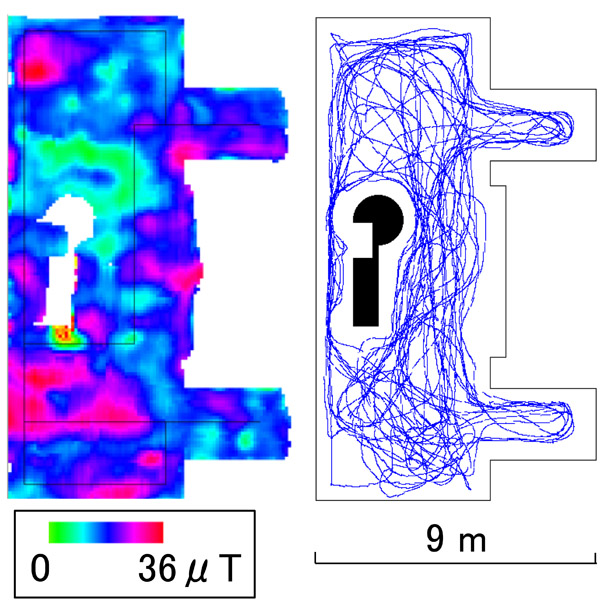 Magnetic map and estimated trajectory