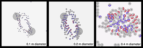 Comparison of the collective behavior in a path formation task with different robot size