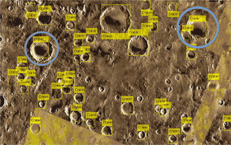 Examples of craters detected using the trained cascade object detector