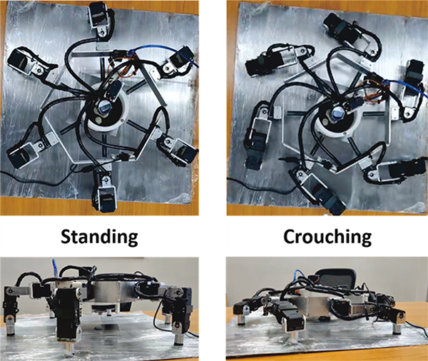 Twist-based crouching motion by multi-legged inspection robot for UT inspection