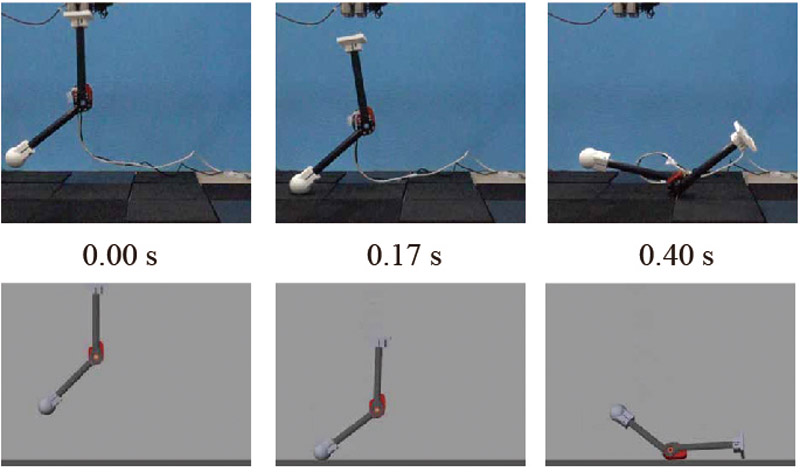 Comparison between experimental and simulation results for landing motion
